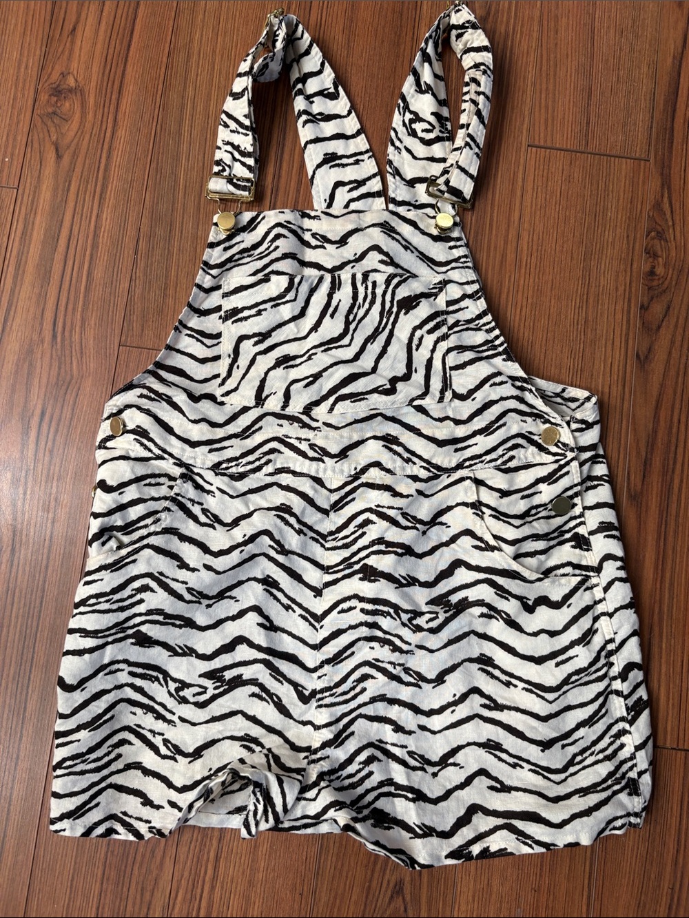 WeWoreWhat Black and White Zebra Print Short Overalls Romper